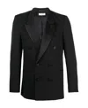 Saint Laurent Double-breasted Satin-trimmed Wool Blazer In Black