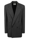Saint Laurent Double-breasted Tailored Jacket With Pinstripe Pattern In Black