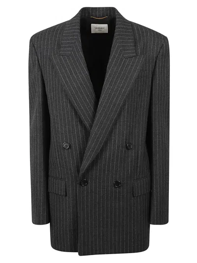 Saint Laurent Double-breasted Tailored Jacket With Pinstripe Pattern
