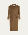 Saint Laurent Double-breasted Tailored Long Wool Coat In Kaki Indig
