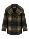 Saint Laurent Double-breasted Tartan-check Coat In Multi