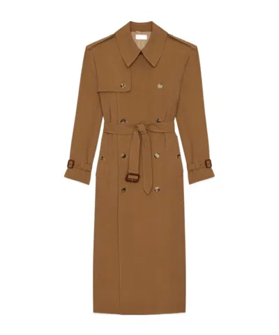 Saint Laurent Double-breasted Trench Coat In Brown