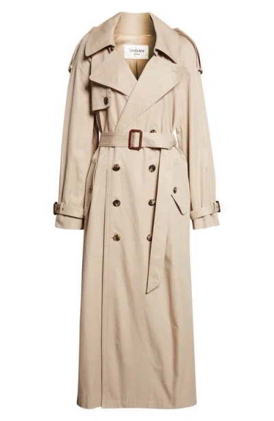 Saint Laurent Double Breasted Trench Coat In Neutral