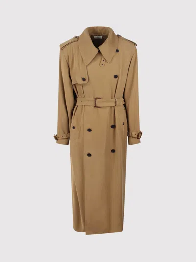 Saint Laurent Double-breasted Cotton Twill Trench Coat In Beige