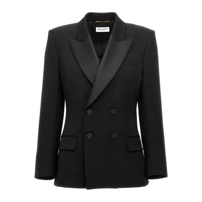 Saint Laurent Double-breasted Tuxedo Jacket In Black