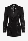 Saint Laurent Double-breasted Satin-trimmed Lace Blazer In Black