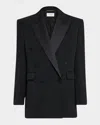 Saint Laurent Black Double-breasted Jacket With Peak Revers And Double Vent On The Rear In Wool Woman In Noir