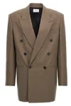 Saint Laurent Double-breasted Wool Blazer In Brown