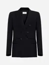 Saint Laurent Double-breasted Satin-trimmed Wool Blazer In Black