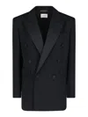 Saint Laurent Black Double-breasted Jacket With Peak Revers And Double Vent On The Rear In Wool Woman In Black  