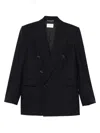 Saint Laurent Double-breasted Wool Blazer In Black