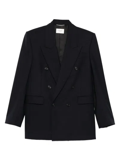 Saint Laurent Double-breasted Wool Blazer In Black