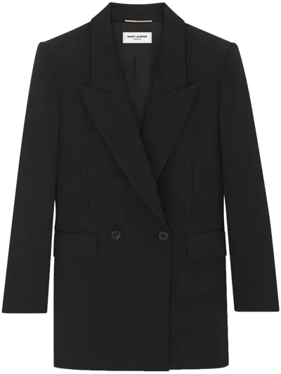 Saint Laurent Double-breasted Wool Blazer In Black