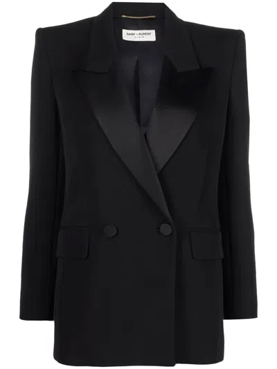 Saint Laurent Double-breasted Wool Blazer In Black