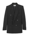 Saint Laurent Cassandre Double-breasted Wool Gabardine Blazer In Black
