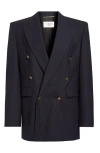 Saint Laurent Double-breasted Blazer Jacket In Blue