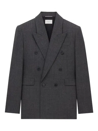 Saint Laurent Tailored Blazer With Double-breasted Design In Gray