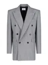 Saint Laurent Double-breasted Wool Blazer In Gray