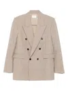 Saint Laurent Double-breasted Wool Blazer In Neutral