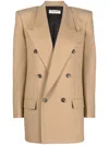 Saint Laurent Double-breasted Wool Blazer In Neutrals