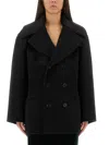 Saint Laurent Cassandre Double-breasted Wool Gabardine Blazer In Black