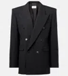 Saint Laurent Cassandre Double-breasted Wool Gabardine Blazer In Black