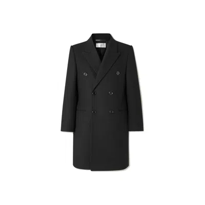 Saint Laurent Double-breasted Wool Overcoat In Black