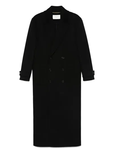 Saint Laurent Double-breasted Wool Coat In Black