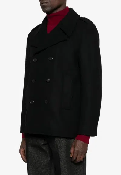 Saint Laurent Double-breasted Wool Coat In Black