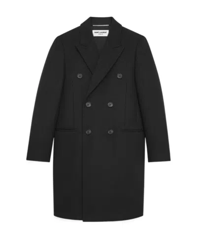 Saint Laurent Cappotto In Lana In Black