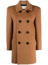 Saint Laurent Double-breasted Wool Coat In Brown