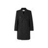 Saint Laurent Double-breasted Wool Coat With Peak Lapels And Padded Shoulders In Black
