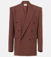 Saint Laurent Double-breasted Wool Gabardine Blazer In Brown