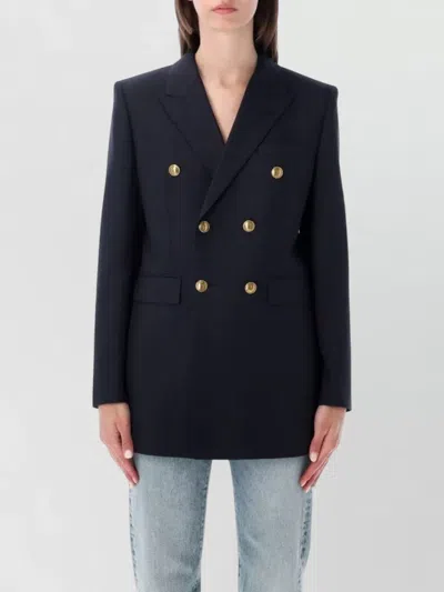 Saint Laurent Double Breasted Wool Gabardine Blazer Jacket In Black