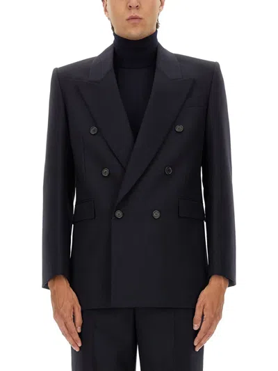 Saint Laurent Double-breasted Wool Jacket In Blue