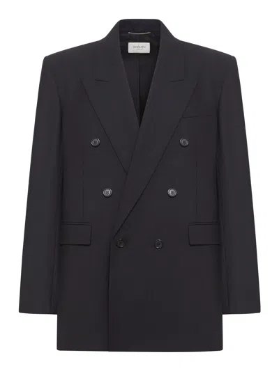 Saint Laurent Double-breasted Wool Jacket In Black