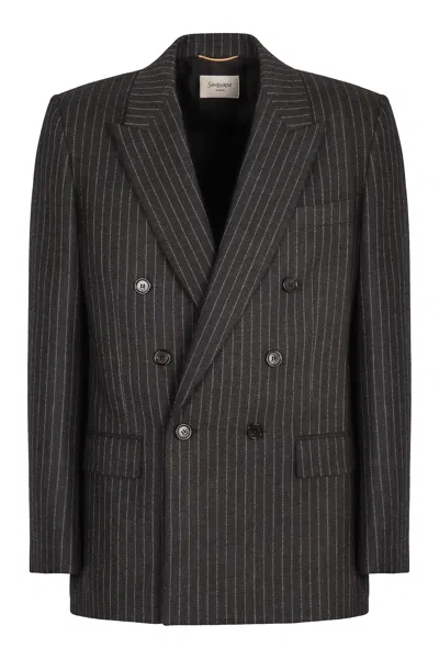 Saint Laurent Double-breasted Wool Jacket In Black