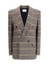 Saint Laurent Brown Double-breasted Jacket With Notched Revers And All-over Check Motif In Wool Woman In Multi
