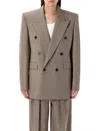 Saint Laurent Double-breasted Wool Jacket With Peak Lapel In Brown
