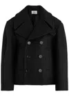 Saint Laurent Black Double-breasted Coat With Classic Wide Revers In Wool Woman In Black