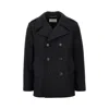 Saint Laurent Black Double-breasted Coat With Wide Notched Revers In Wool Man In Black