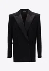Saint Laurent Double-breasted Wool Tuxedo Jacket In Black