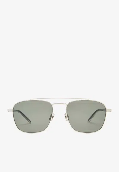 Saint Laurent Double Bridge Square Sunglasses In Gray