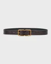 Saint Laurent Double Buckle Croc-embossed Leather Belt In Brown