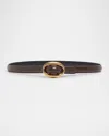 Saint Laurent Double Oval Skinny Leather Belt In Brown