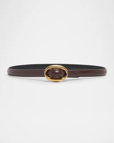 Saint Laurent Double Oval Skinny Leather Belt In Brown