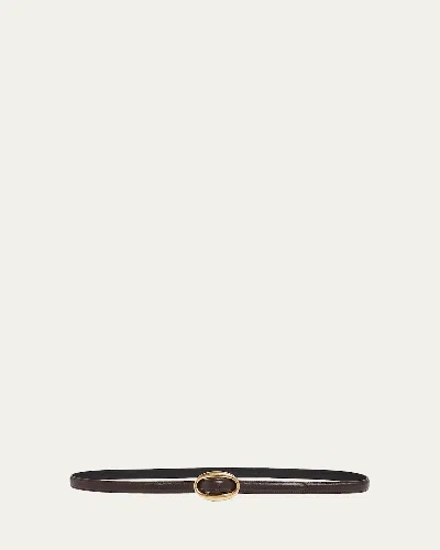 Saint Laurent Double Oval Skinny Leather Belt In Brown