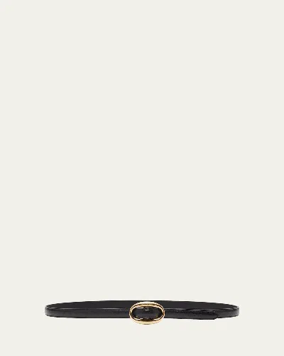 Saint Laurent Double Oval Skinny Leather Belt In Black