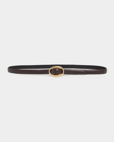 Saint Laurent Double Oval Skinny Leather Belt In Purple