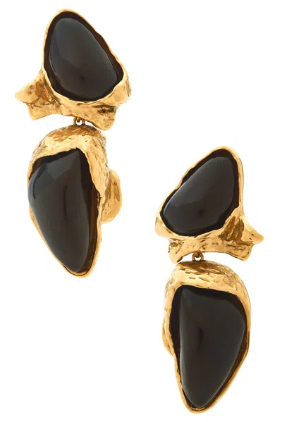 Saint Laurent Double Pendant Earrings In Gold